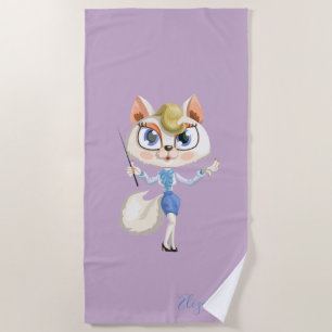 Serviette De Plage Adorable Whimsical Cartoon Kitty - Personnalisé