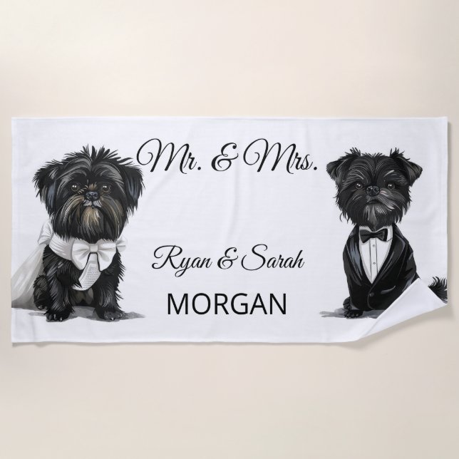 Serviette De Plage Affenpinscher Couple Bride Groom M et Mme (Devant)