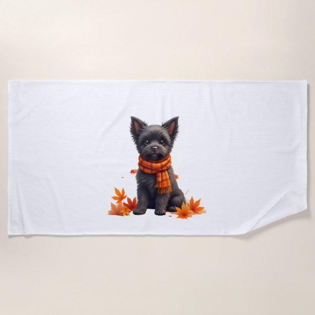 Serviette De Plage Affenpinscher With Heart Made Of Autumn Leaves (Devant)