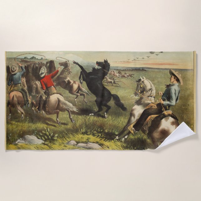 Serviette De Plage Affiche de cow-boy de l'Ouest sauvage de Buffalo B (Devant)