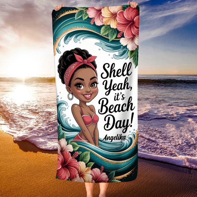 Serviette De Plage Afro-Américain Tropical Ocean Vibes Shell Ouais (Créateur téléchargé)