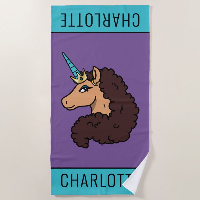 Serviette De Plage Afro Unicorn | Divin (Devant)