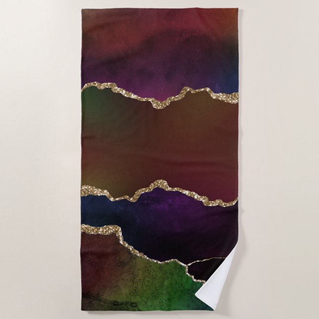 Serviette De Plage Agate foncé intense | Moody Rainbow Jewel Tone (Devant)