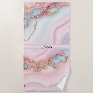 Serviette De Plage Agate Marble Moderne Blue Rose Gold Collection