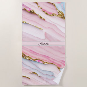 Serviette De Plage Agate Marble tendance Blue Pink Gold Collection
