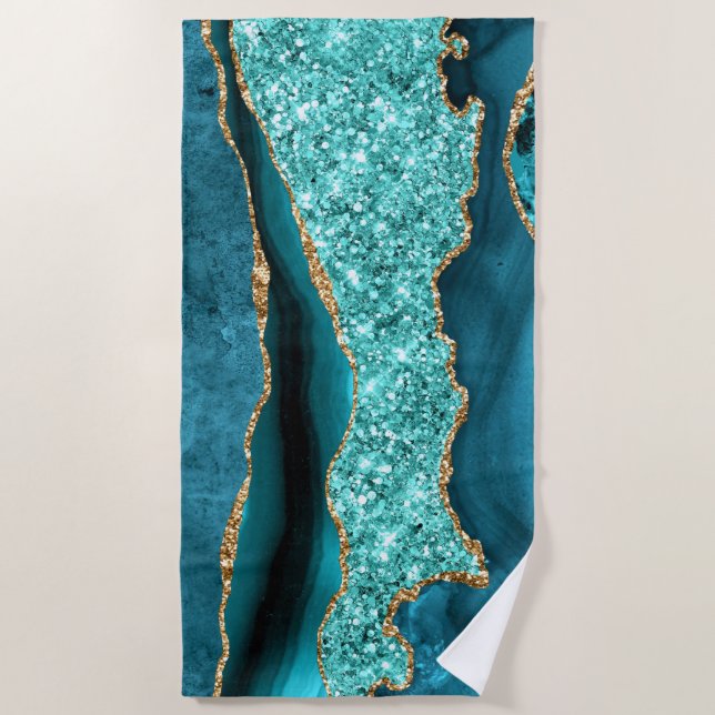 Serviette De Plage Agate Turquoise Blue Gold Aqua Turquoise Beach Tow (Devant)