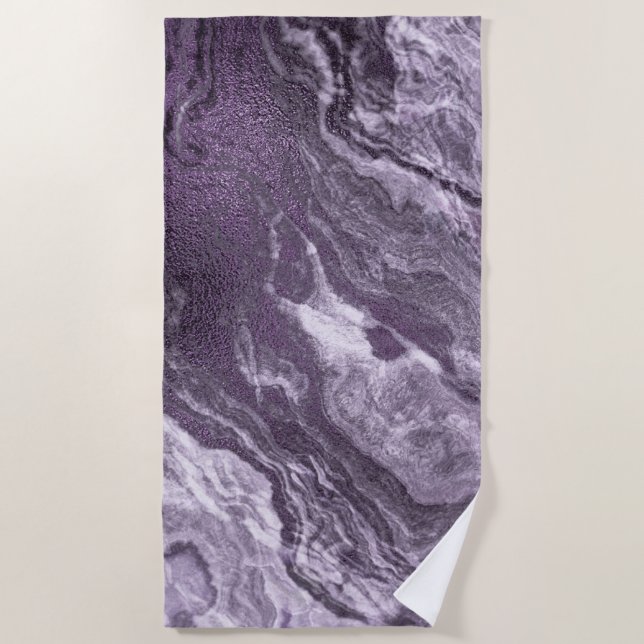 Serviette De Plage Agate violette cristallisée | Moody Marbled Stone (Devant)