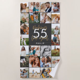 Serviette De Plage âge modifiable chic anniversaire multi photo scrip