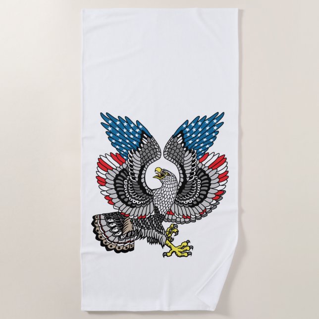 Serviette De Plage Aigle avec drapeau américain Beach Towel (Devant)