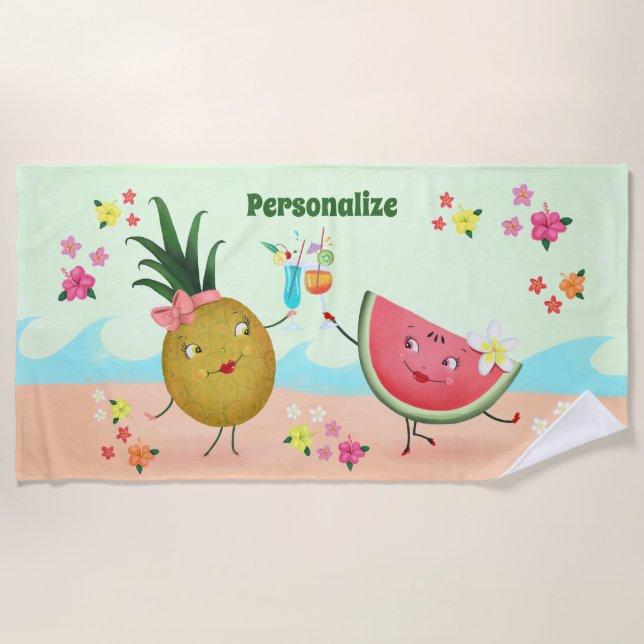 Serviette De Plage Aiguille fine et pastèque personnalisée (Devant)