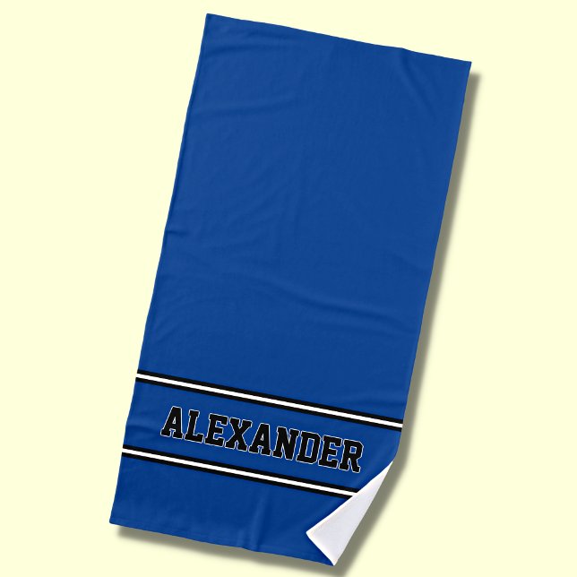 Serviette De Plage Ajouter le nom, Bleu et Bleu Bleu Bleu Bleu (Créateur téléchargé)