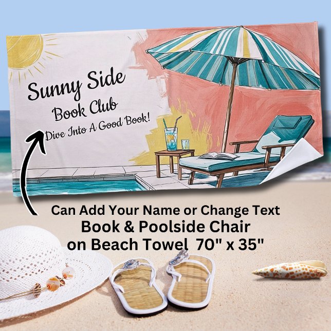 Serviette De Plage Ajouter le nom du texte Sunny Side Pool Book Club (Créateur téléchargé)