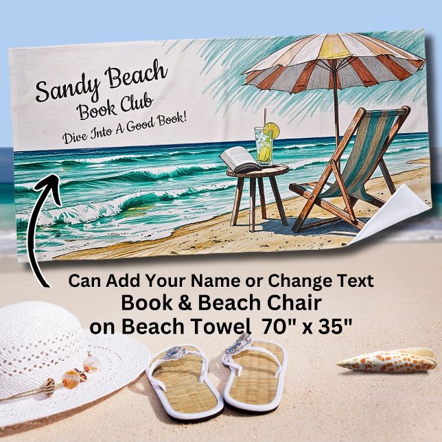 Serviette De Plage Ajouter le nom Texte Sandy Beach Book Club (Créateur téléchargé)