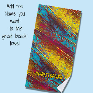 Serviette De Plage Ajouter Nom, Abstrait Homme Peinture Rayures