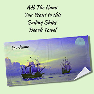 Serviette De Plage Ajouter Nom, Bateaux à voile Pirate, Bleu