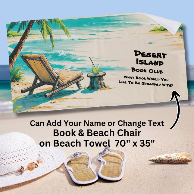 Serviette De Plage Ajouter un nom au texte, Club de lecture de l'île  (Créateur téléchargé)