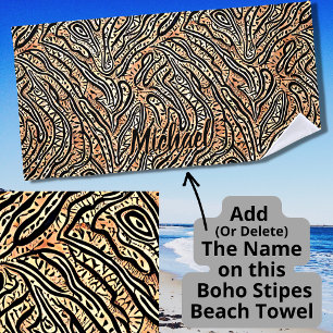 Serviette De Plage Ajouter un nom, Crocodile Boho Tribal noir sur Bro
