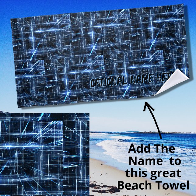 Serviette De Plage Ajouter un nom, lumière Abstraite bleu électrique  (Créateur téléchargé)