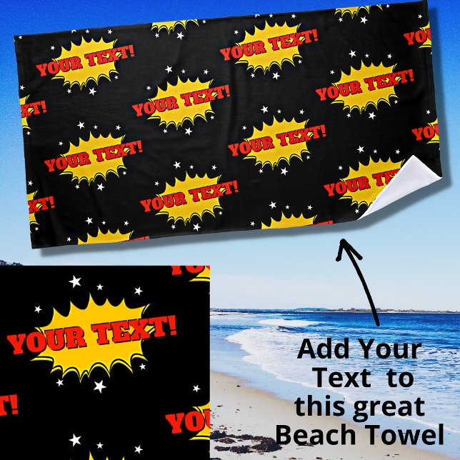 Serviette De Plage Ajouter un nom ou un texte Red Yellow Pop Art Burn (Créateur téléchargé)
