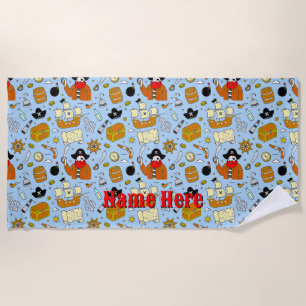 Serviette De Plage Ajouter un nom - Symboles de pirates pour enfants