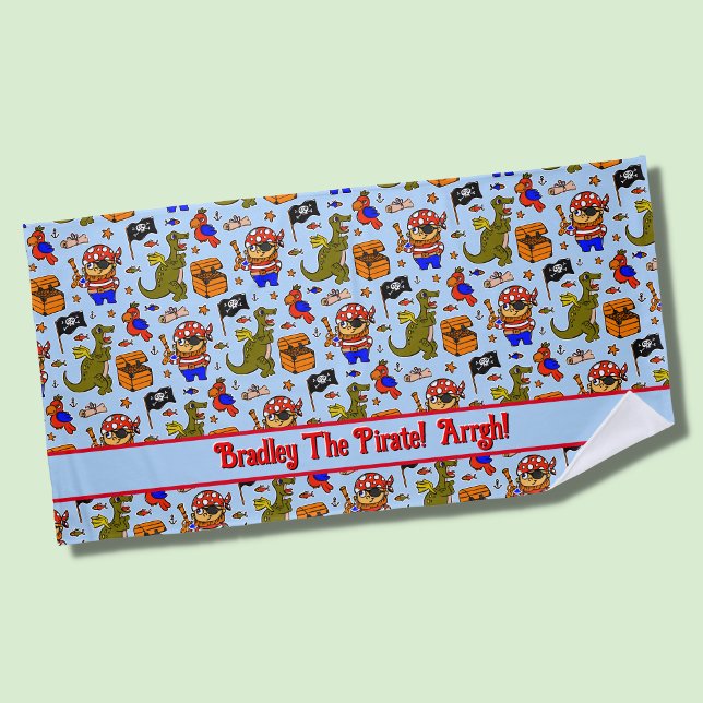 Serviette De Plage Ajouter un nom Texte Symboles pirates de l'enfant  (Créateur téléchargé)