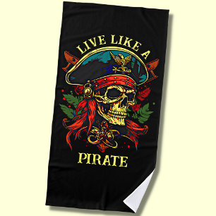 Serviette De Plage Ajouter un nom Texte, Vivre comme un pirate sur Bl