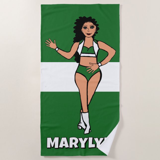 Serviette de plage Ajouter un nom  Vert/Blanc (Devant)