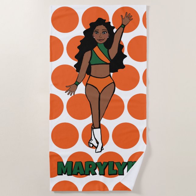 Serviette de plage Ajouter un nom  Vert /Orange (Devant)
