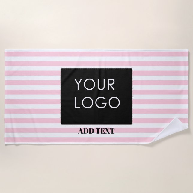 Serviette De Plage Ajouter Votre Logo Personnalisé Business Pink Stri (Devant)
