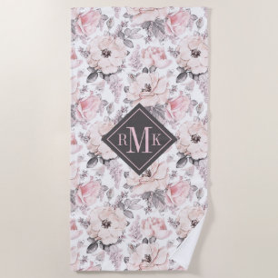 Serviette De Plage Ajouter votre monogramme Motif rose et gris class