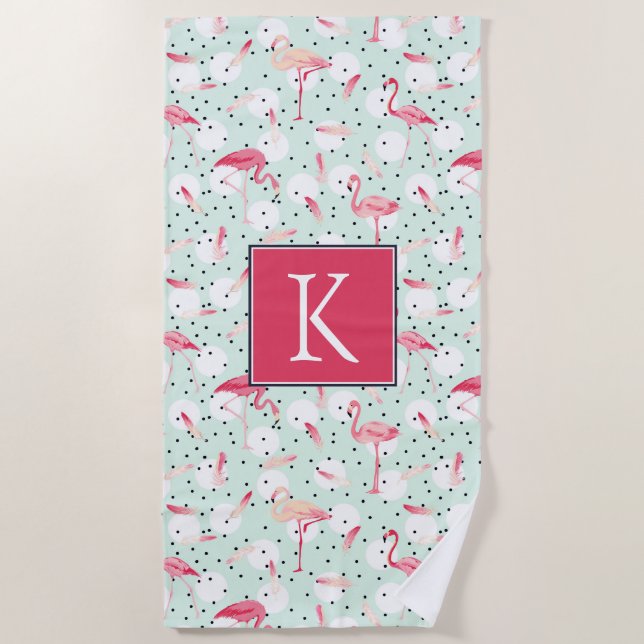 Serviette De Plage Ajouter votre monogramme| Oiseau Flamant rose aux  (Devant)