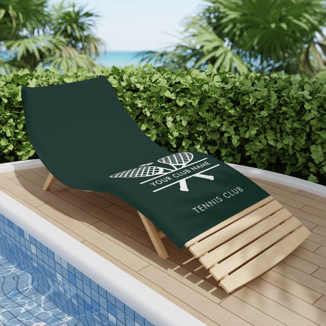 Serviette De Plage Ajoutez le nom de votre club Équipe de tennis Vert (Lawn Tennis Club White Logo Green Beach Towel)