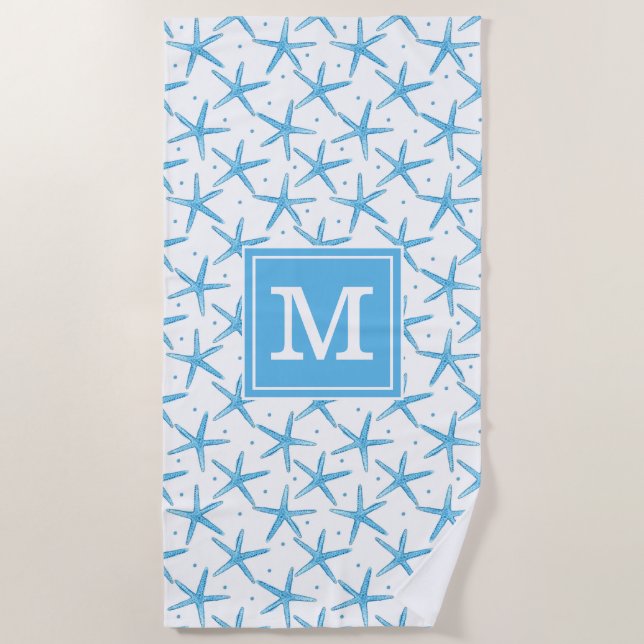 Serviette De Plage Ajoutez vos étoiles de mer bleues d'aquarelle du (Devant)