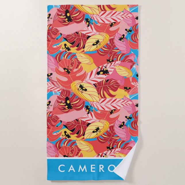 Serviette De Plage Ajoutez vos grenouilles nommées de jungle de | (Devant)