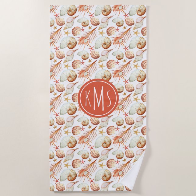 Serviette De Plage Ajoutez votre corail du monogramme | avec des (Devant)