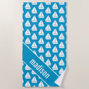 Serviette De Plage Ajoutez votre motif   bleu-clair nommé de voilier