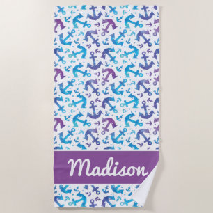 Serviette De Plage Ajoutez votre motif nommé d'Ancre de colorant de