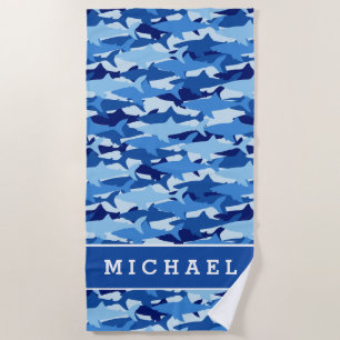 Serviette De Plage Ajoutez votre motif nommé de requin bleu de  