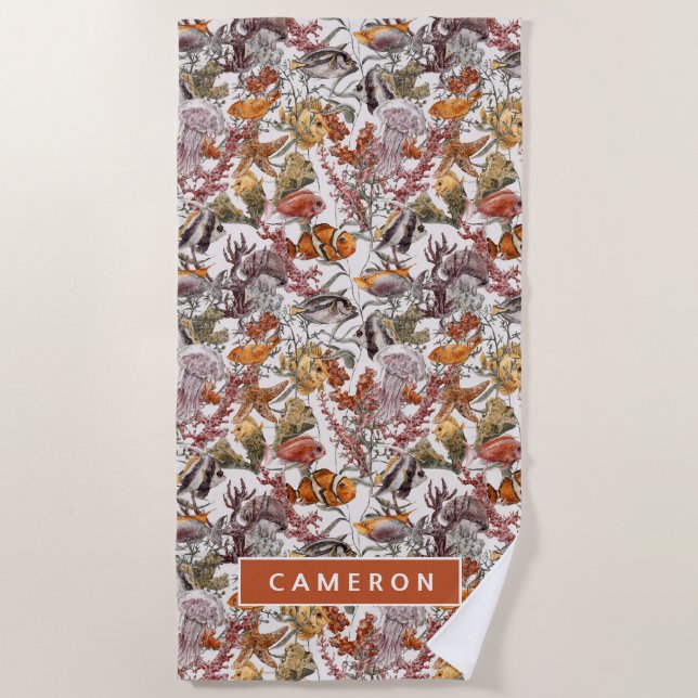 Serviette De Plage Ajoutez votre motif nommé de vie marine (Devant)