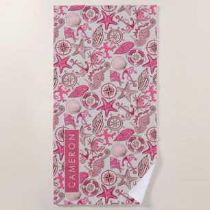 Serviette De Plage Ajoutez votre motif   rose nommé de mer
