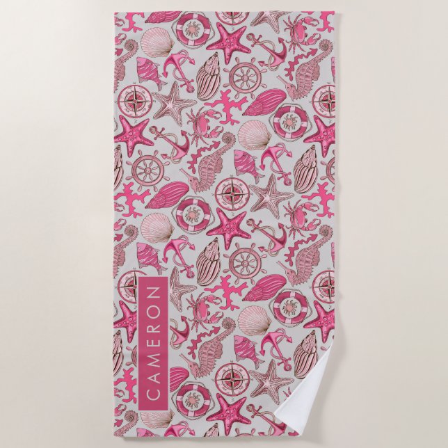 Serviette De Plage Ajoutez votre motif | rose nommé de mer (Devant)