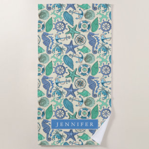 Serviette De Plage Ajoutez votre motif turquoise nommé d'animaux de
