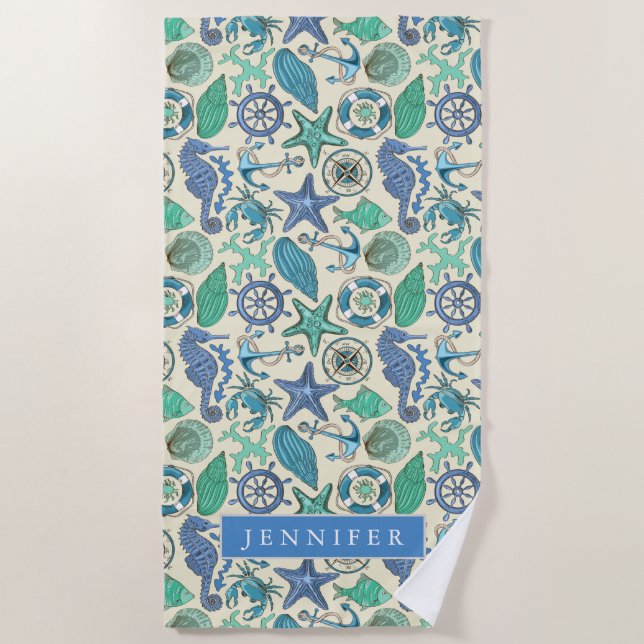 Serviette De Plage Ajoutez votre motif | turquoise nommé d'animaux de (Devant)