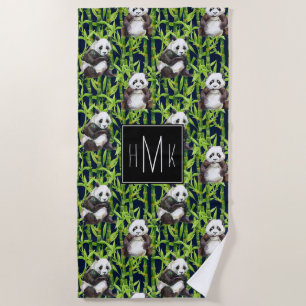 Serviette De Plage Ajoutez votre panda du monogramme avec le bambou