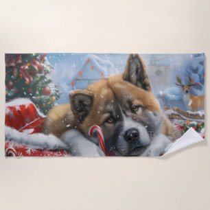 Serviette De Plage Akita Chien Festive de Noël