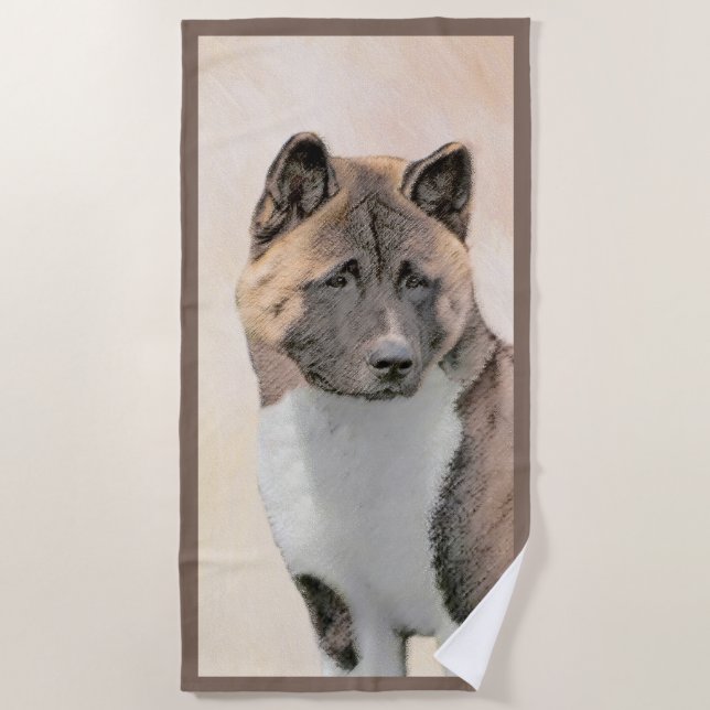 Serviette De Plage Akita Peinture - Cute Original Chien Art (Devant)
