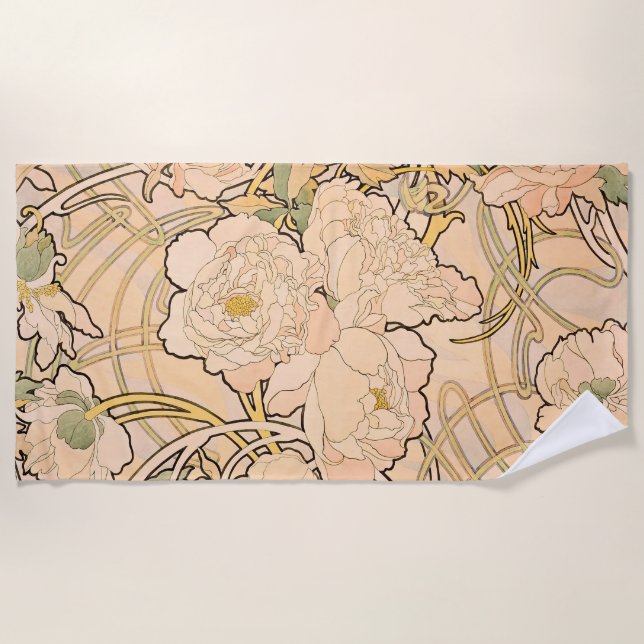 Serviette De Plage Alfonse Mucha Art Nouveau Peonies (Devant)