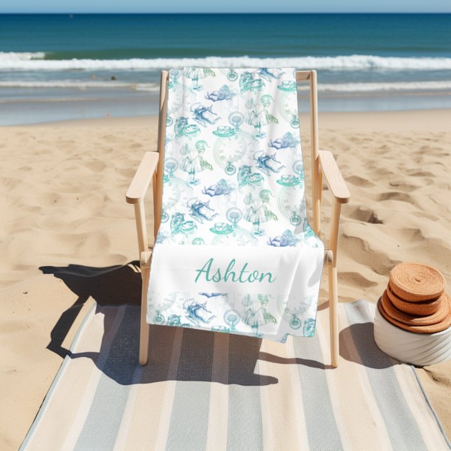 Serviette De Plage Alice in Wonderland Tea Blue Aqua Nom Plage (Créateur téléchargé)