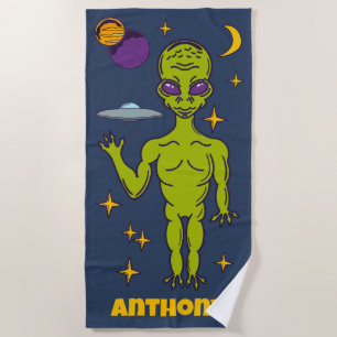 Serviette De Plage Alien spatial avec soucoupe volante personnalisée