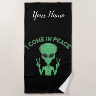 Serviette De Plage Alien Vert Je Viens En Paix OVNI Extraterrestre
